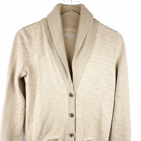 J CREW Preppy Coastal Grandma Tan Rumpled French Terry Button Cardigan XS - Picture 4 of 8
